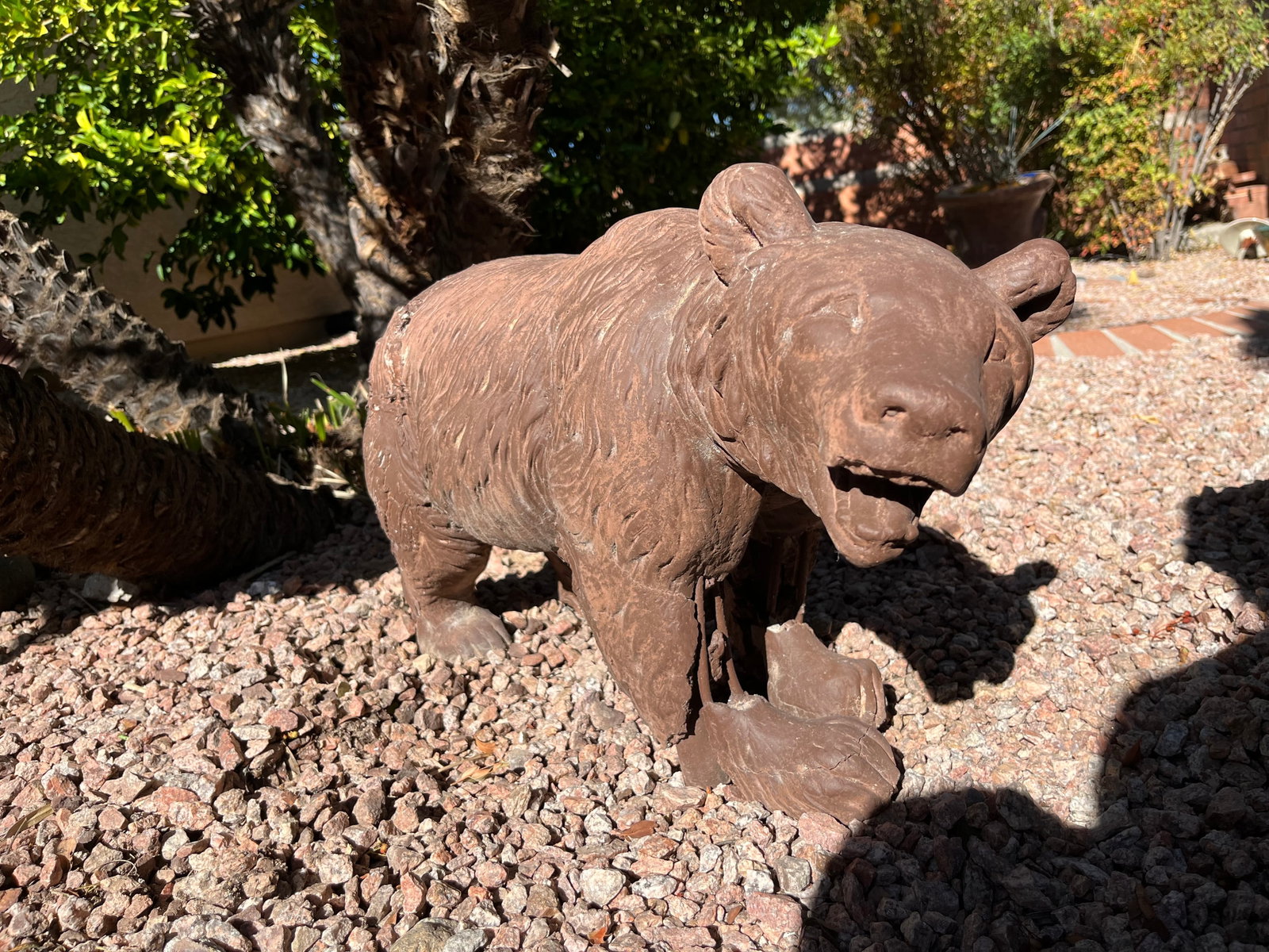 Concrete Bear Garden Art Statue: Used, broken paw.