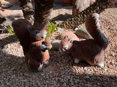 2 Concrete Garden Squirrels