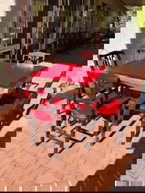 Vintage Leather and Wood Folding Table and Chairs