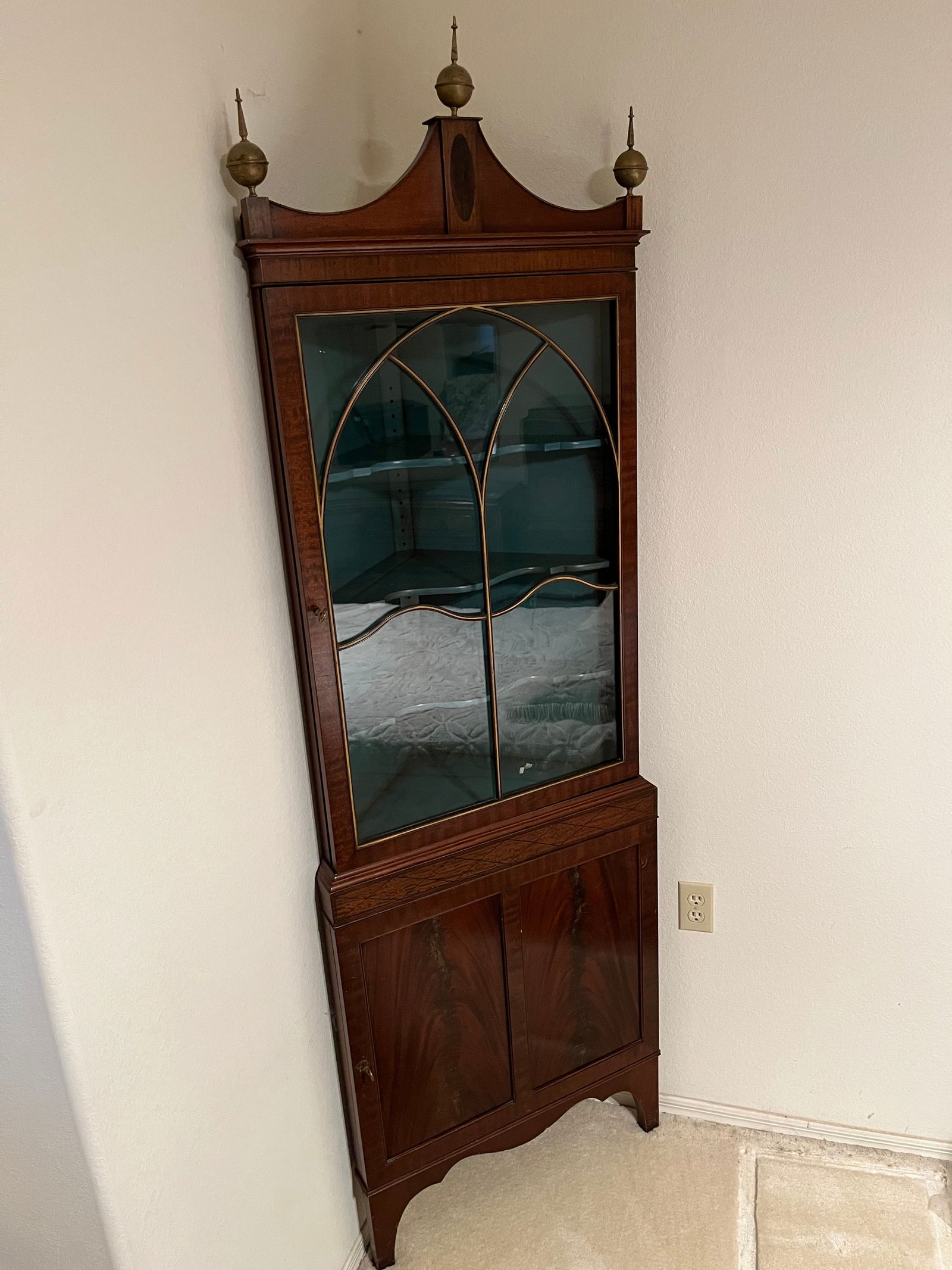 Glass, Metal, & Wood Corner Display Cabinet. (1 of 6)