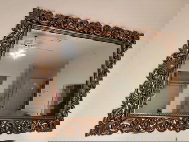 Large Wood Floral Themed Mirror.