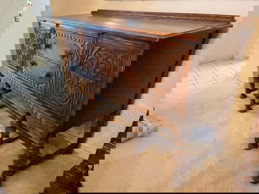 Antique Wood Buffet, Hand Carved