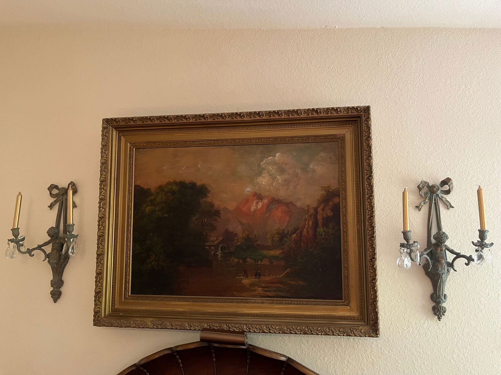 Lrg Original Painiting on Canvas, plus Set of Metal Candleholders (1 of 6)