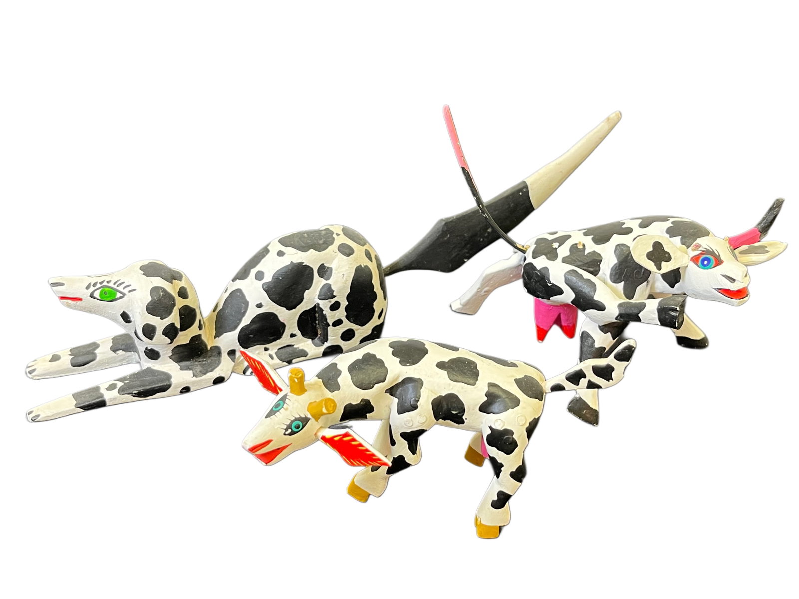 Dalmatian & Two Oaxacan Cows: Canidido Perez V, Tilcajete Oaxaca. J. Gilberto Fabian, SA. M.T. Oax, Mexico. Used (see all photos).