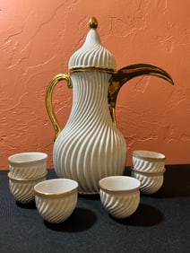 Italian Porcelain Arabic Style, Vintage Coffee Set of 8