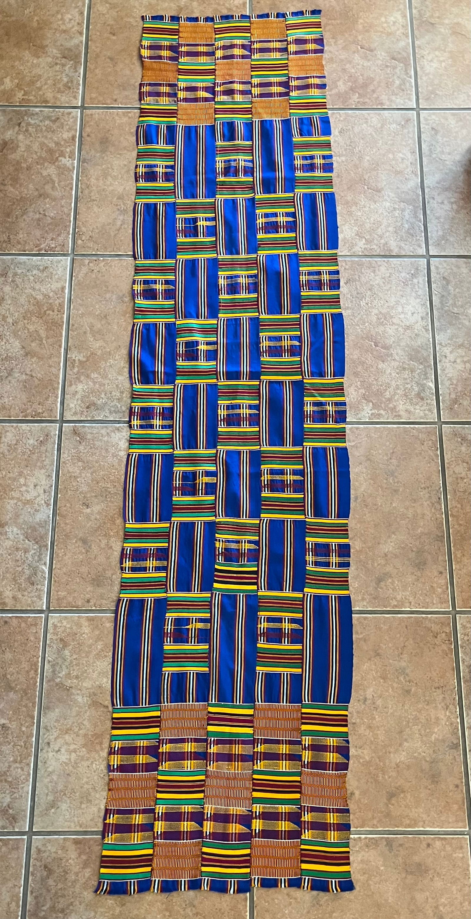 Kente Silk Fabric: Ghana, Good condition, hand made, silk, 79" x 18"