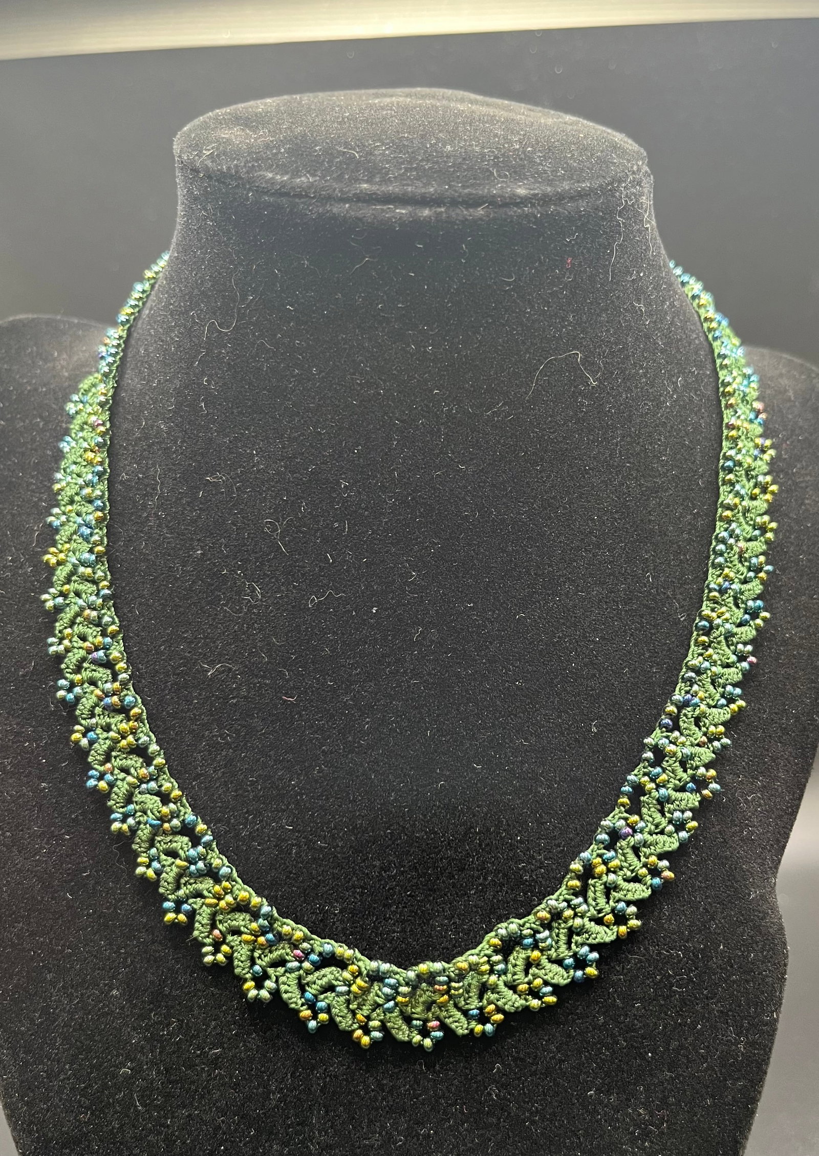 Turkish Beaded Necklace, Handcrafted: Beads and threads. 17" x .5"