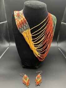 Handmade Native American Beaded Necklace + Earrings