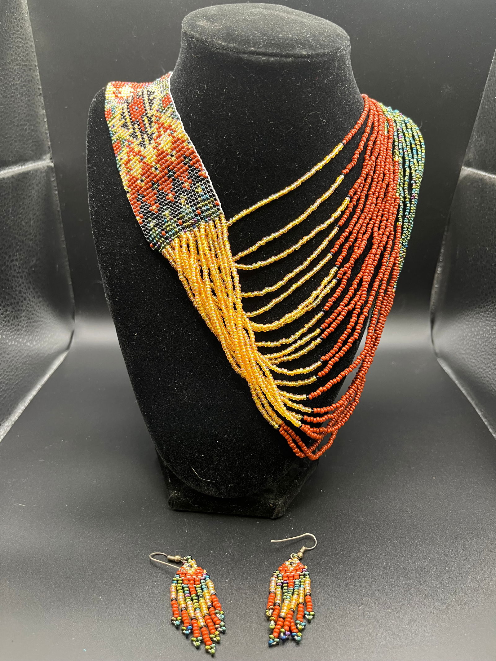 Handmade Native American Beaded Necklace + Earrings (1 of 7)