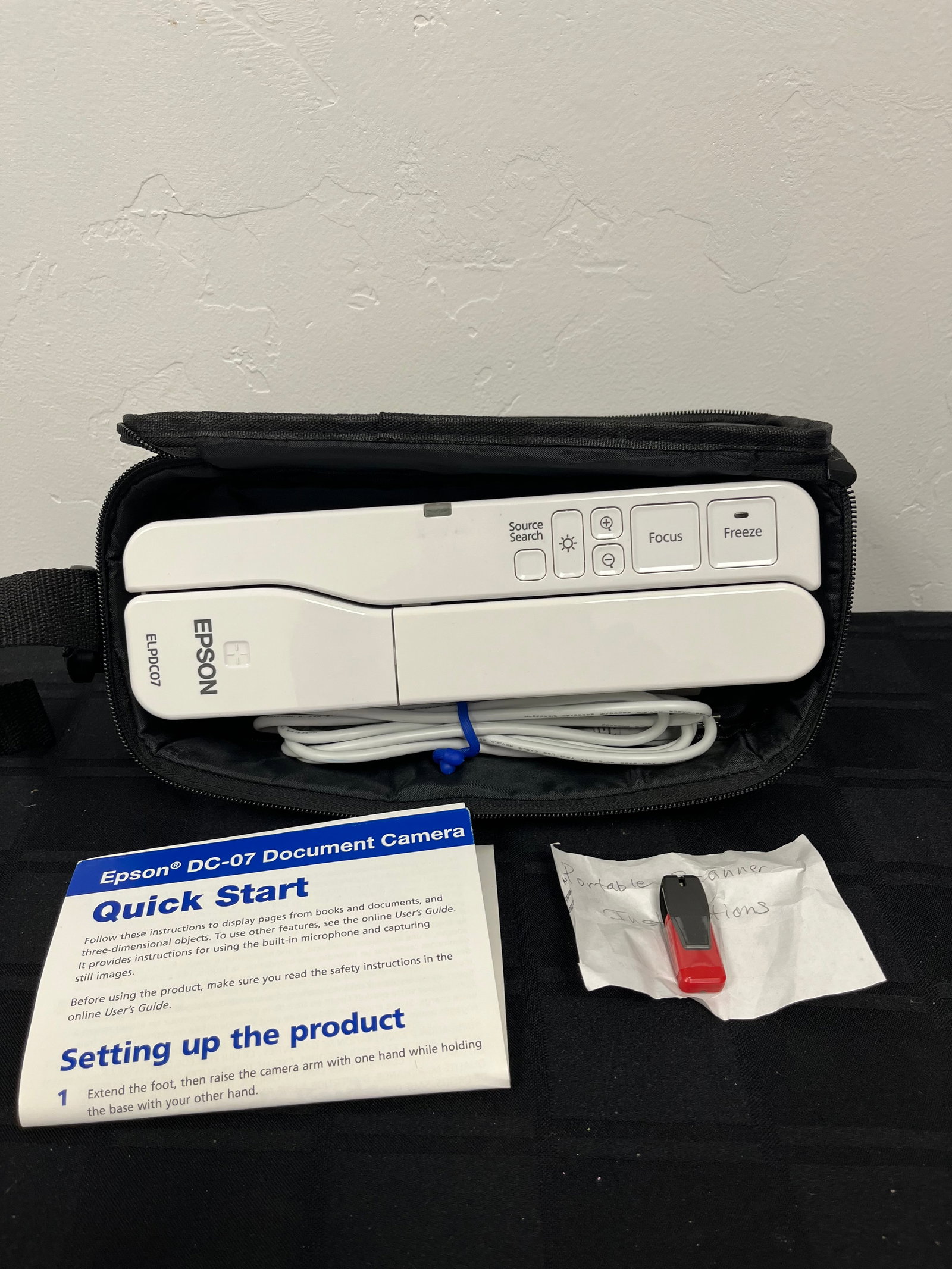 Epson Document Camera: Model DC-07, Great condition, USB-A to USB-B, comes with user manual, USB drive with instructions