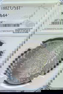 1882-O Morgan Silver Dollar MS64+: George T. Morgan's iconic design makes the Morgan Dollar a favorite among collectors and investors. This 1882-O Morgan Dollar has been graded by NGC and is guaranteed as an MS-64+.Coin