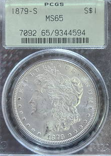 1879-S Morgan Silver Dollar MS65: Step back in time and acquire a vibrant piece of American history with the 1879-S Morgan Silver Dollar. This exceptional coin, minted at the San Francisco Mint, showcases George T. Morgan’s iconic