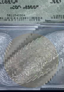 1881-S Morgan Silver Dollar MS65: This 1881-S Morgan Dollar has been graded MS-65 and is guaranteed by PCGS. This iconic design comes secured in PCGS encapsulation which ensures the coin's condition is protected and verified.The San