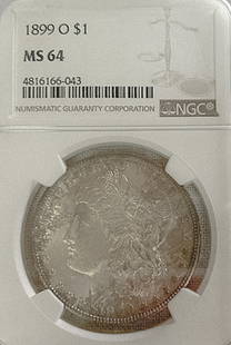 1899-O Morgan Silver Dollar MS64: This 1889-O Morgan Dollar has been certified as MS-64. This highly collectible coin is a great addition to any numismatic collection. The New Orleans Mint holds a significant place in American