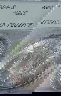 1904-O Morgan Silver Dollar MS63: This 1904-O Morgan Dollar has been certified as MS-63. This highly collectible coin is a great addition to any numismatic collection. Minted from 1878 to 1904 and again in 1921, George T. Morgan's