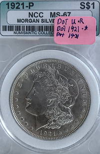 1921-P Morgan Silver Dollar MS67: This 1921-P Morgan Silver Dollar has been certified as MS-67 and the iconic coin is a must for any collection!This 1921 Morgan Silver Dollar has been certified as MS-67 and the iconic coin is a must