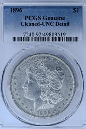 1896 Morgan Silver Dollar Genuine Cleaned-UNC Detail