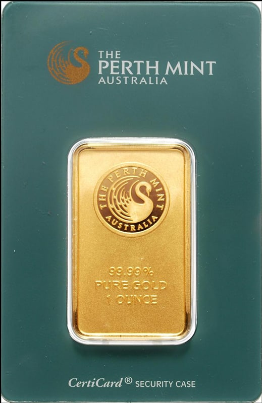 Perth Mint 1 Oz Gold Bar: Perth Mint 1 Oz Gold Bar - Fine GoldThe Perth Mint Gold Bar stands as a hallmark of quality and craftsmanship, making it a premier choice for both investors and collectors.This 1 troy ounce gold bar,