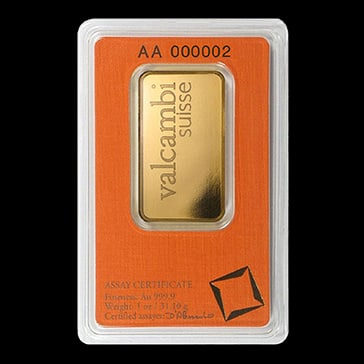 1 oz Gold Valcambi Suisse Bar - 2