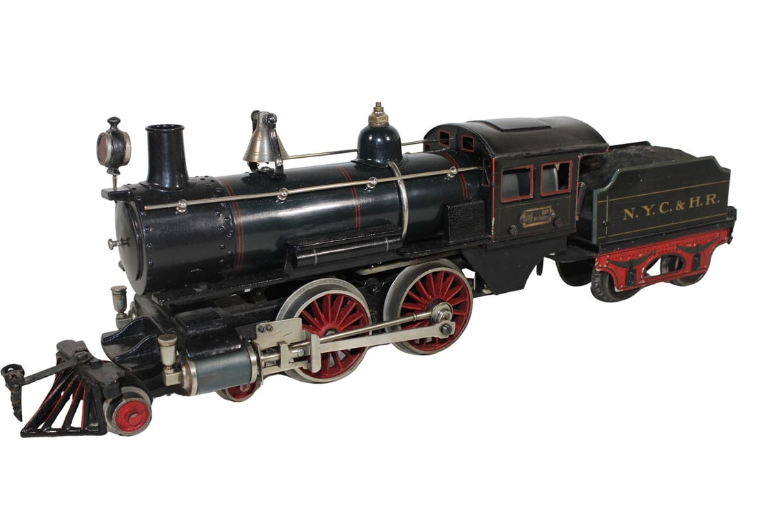 Märklin gauge 1 steam locomotive GAE 4021 NYC HR: Märklin gauge 1 steam locomotive GAE 4021 NYC HR Export model for the American market, Frame, driver's cab and cowcatcher made of cast iron, Very nice condition, with burner, with 2-axle tender, used