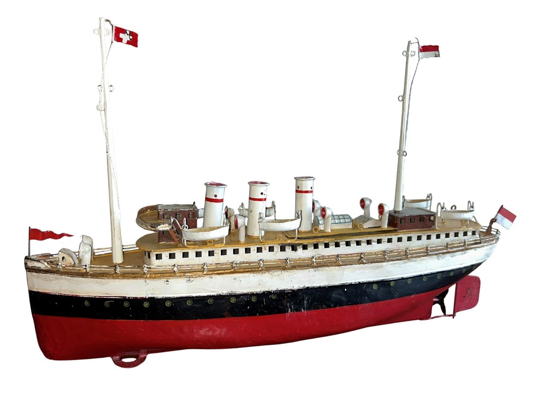 Marklin passenger ship 5026/47: Marklin passenger ship 5026/47 Largest version of this series with 47cm, original, clockwork intact, LF repaired, deck uel, used, Z 2-3