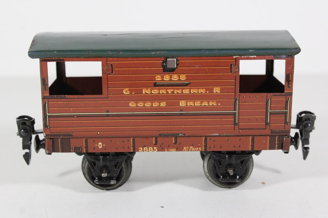 Marklin Gauge 0 English brakeman's car 2885 G.N.R.: Marklin Gauge 0 English brakeman's car 2885 G.N.R. Original! Rare wagon! Export model for England! Used, LF repaired on the roof, Z 2-