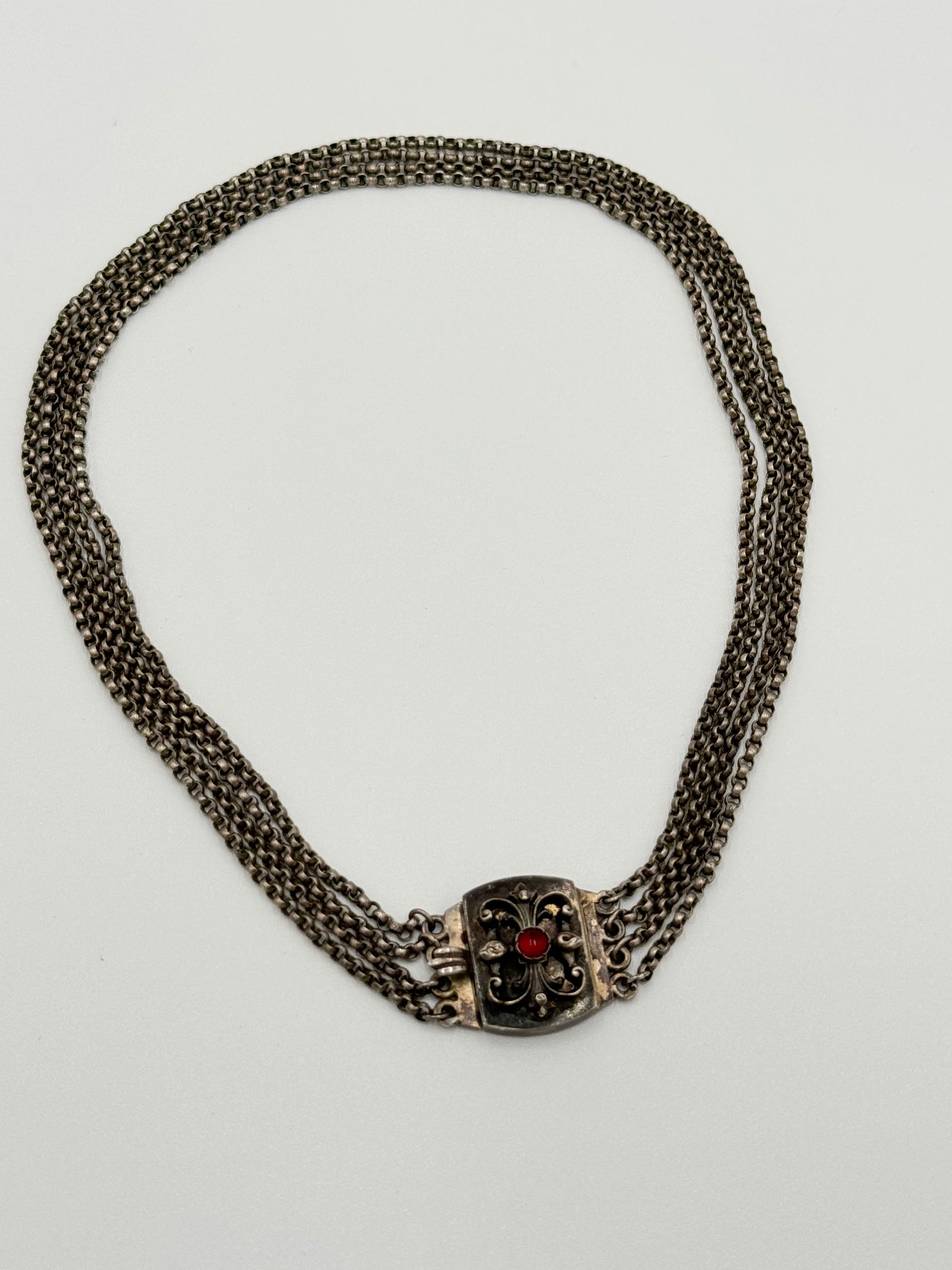 Vintage Fabulous sterling silver multi strand garnet necklace 15"long signed (1 of 7)