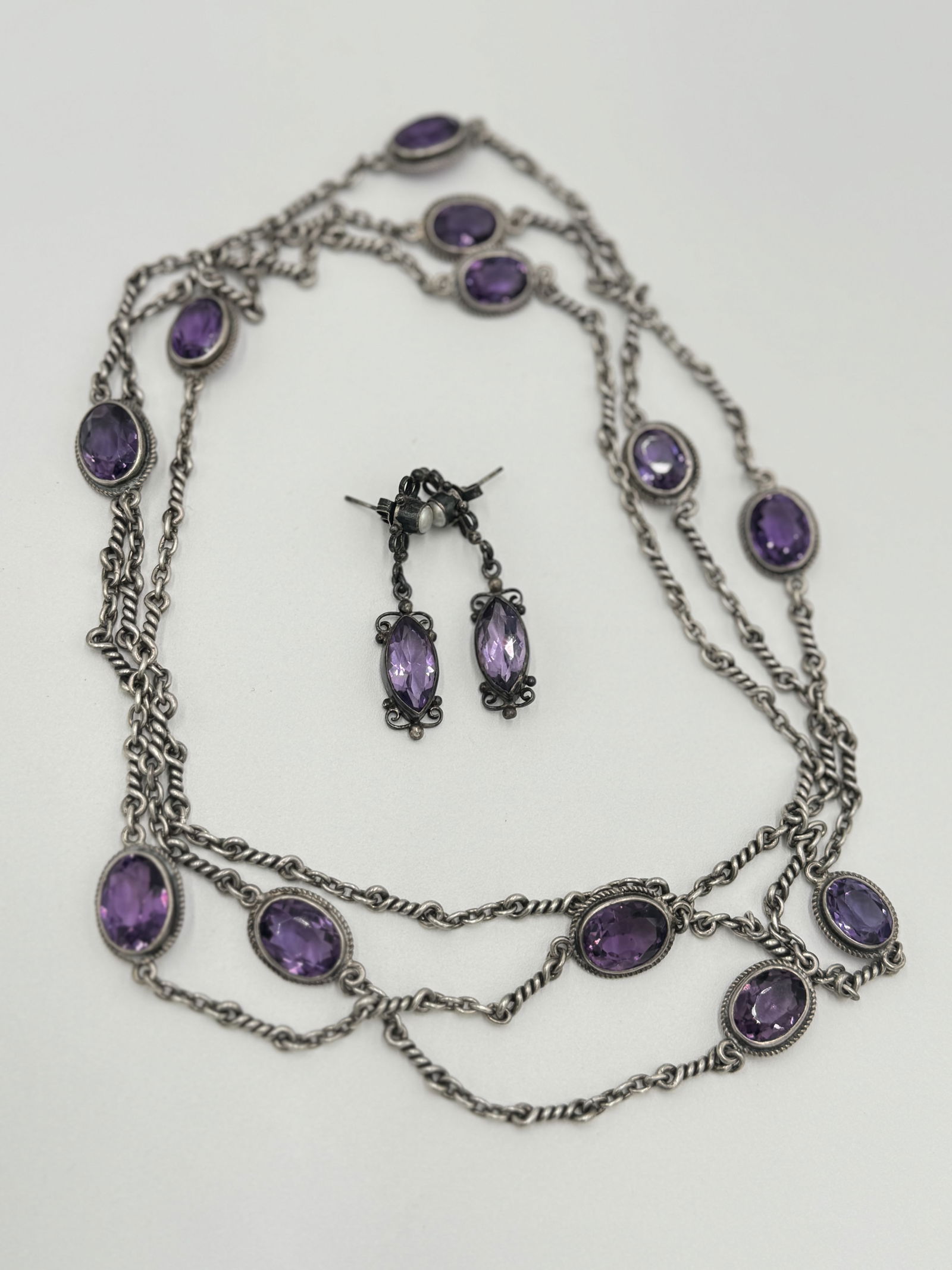 Gorgeous sterling silver long amethyst necklace and sterling silver amethyst earrings (1 of 5)