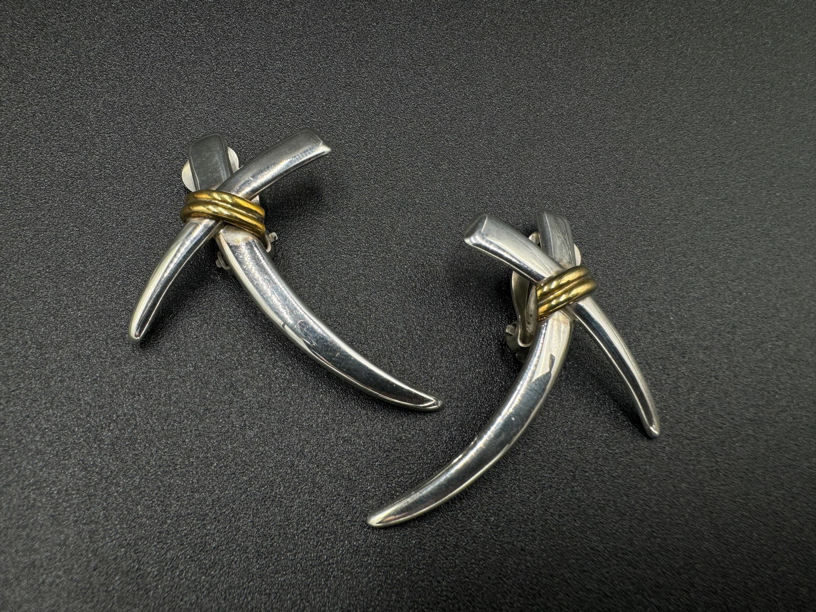 VINTAGE 70's  LARGE MODERNIST TAXCO TD-54 MEXICO 925 STERLING EARRINGS ~ 2" (1 of 6)
