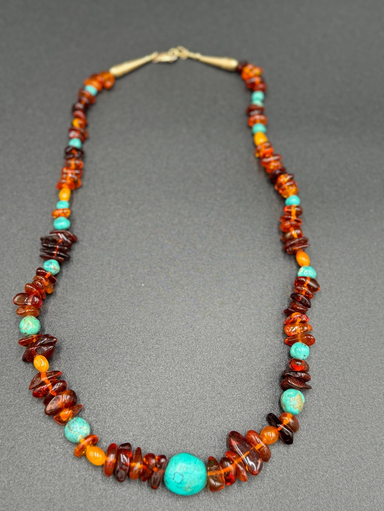 Vintage amber and turquoise necklace with gold filled clasp: Vintage amber and turquoise necklace with gold filled clasp. Measuring 22” long. Good condition: See pictures for more details as they are the best description. WE PROVIDE IN-HOUSE/COMBINED SHIP