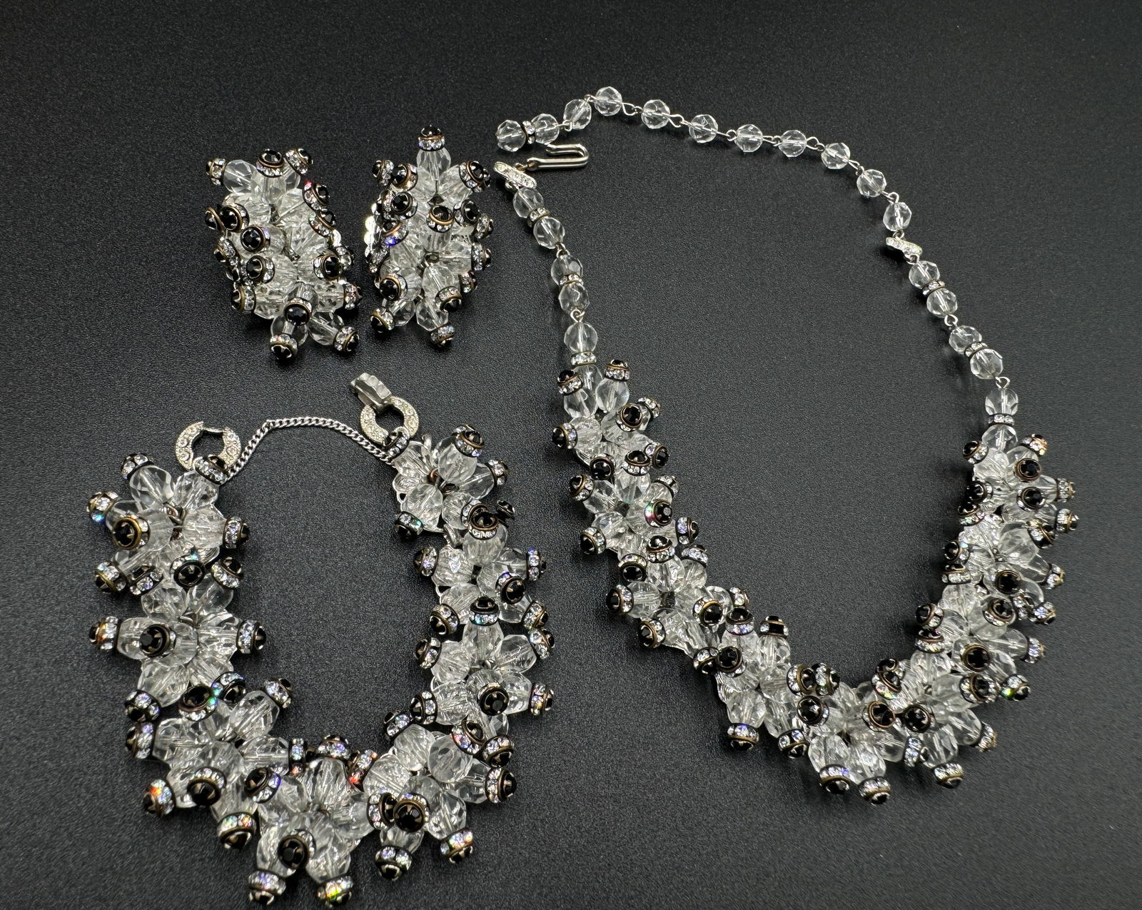 Gorgeous vintage Austria crystal statement necklace, bracelet and matching earrings (1 of 6)