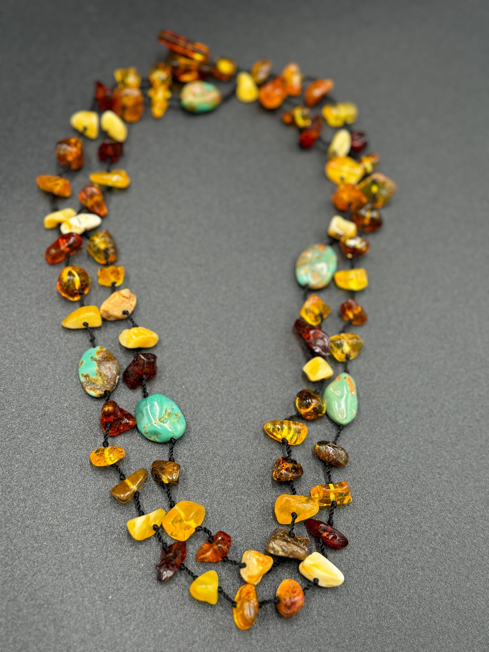 Vintage baltic amber necklace with turquoise beads (1 of 5)