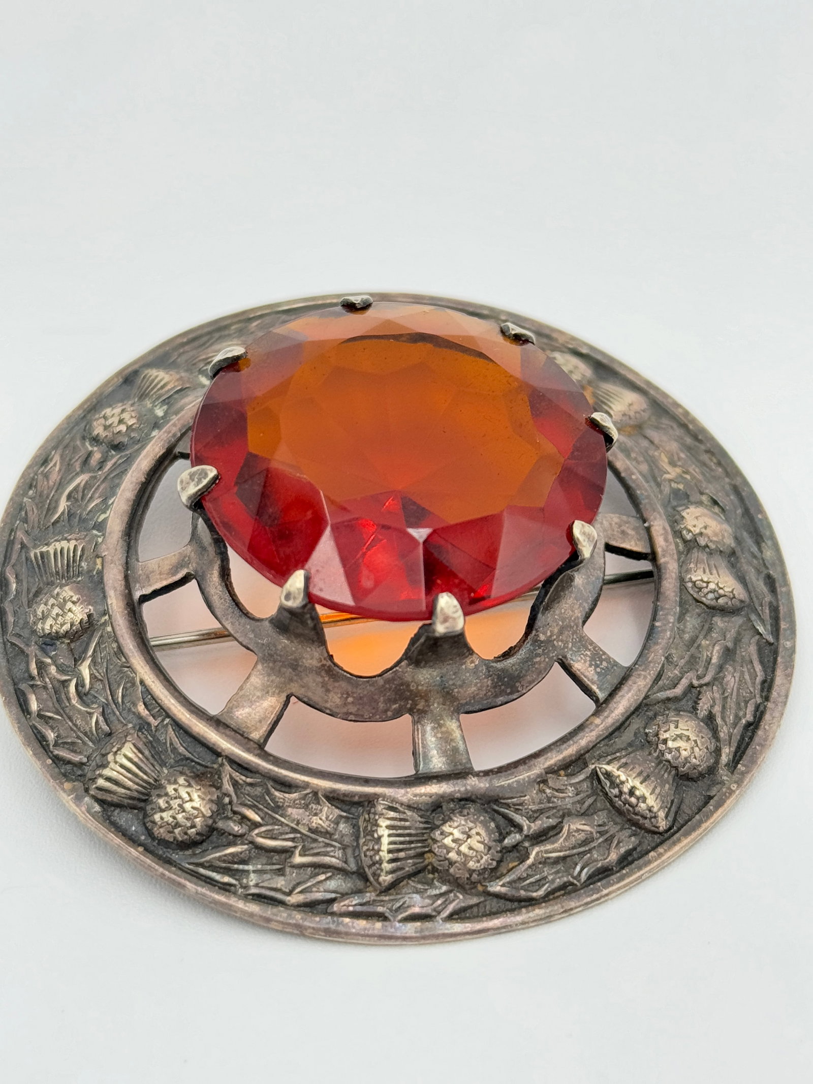 Scottish Vintage Victorian Silver Plated Citrine Large Massive Pin Brooch (1 of 7)