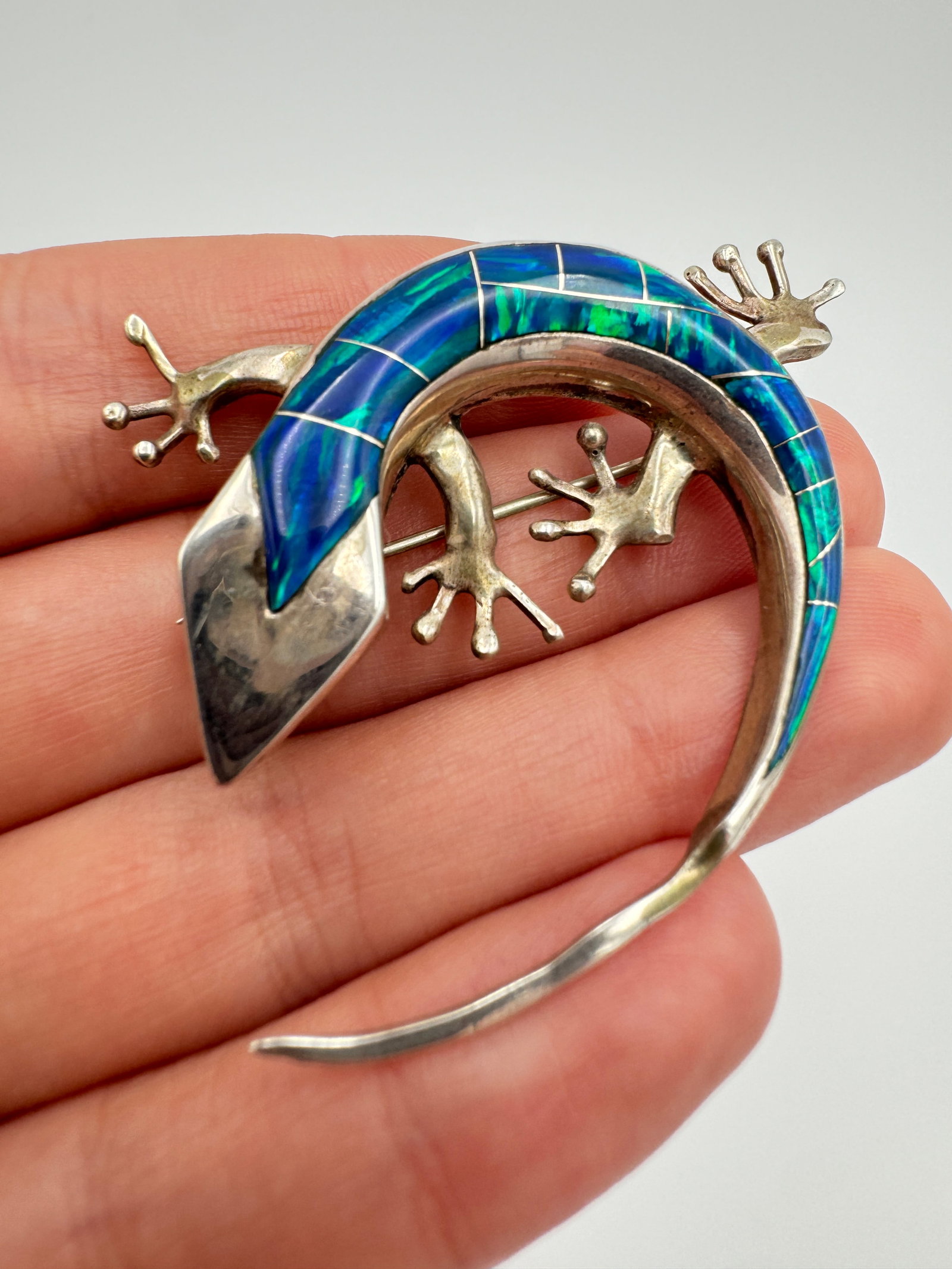 Gorgeous Vintage Native Navajo Lizard Opal Inlay brooch/pendant (1 of 7)