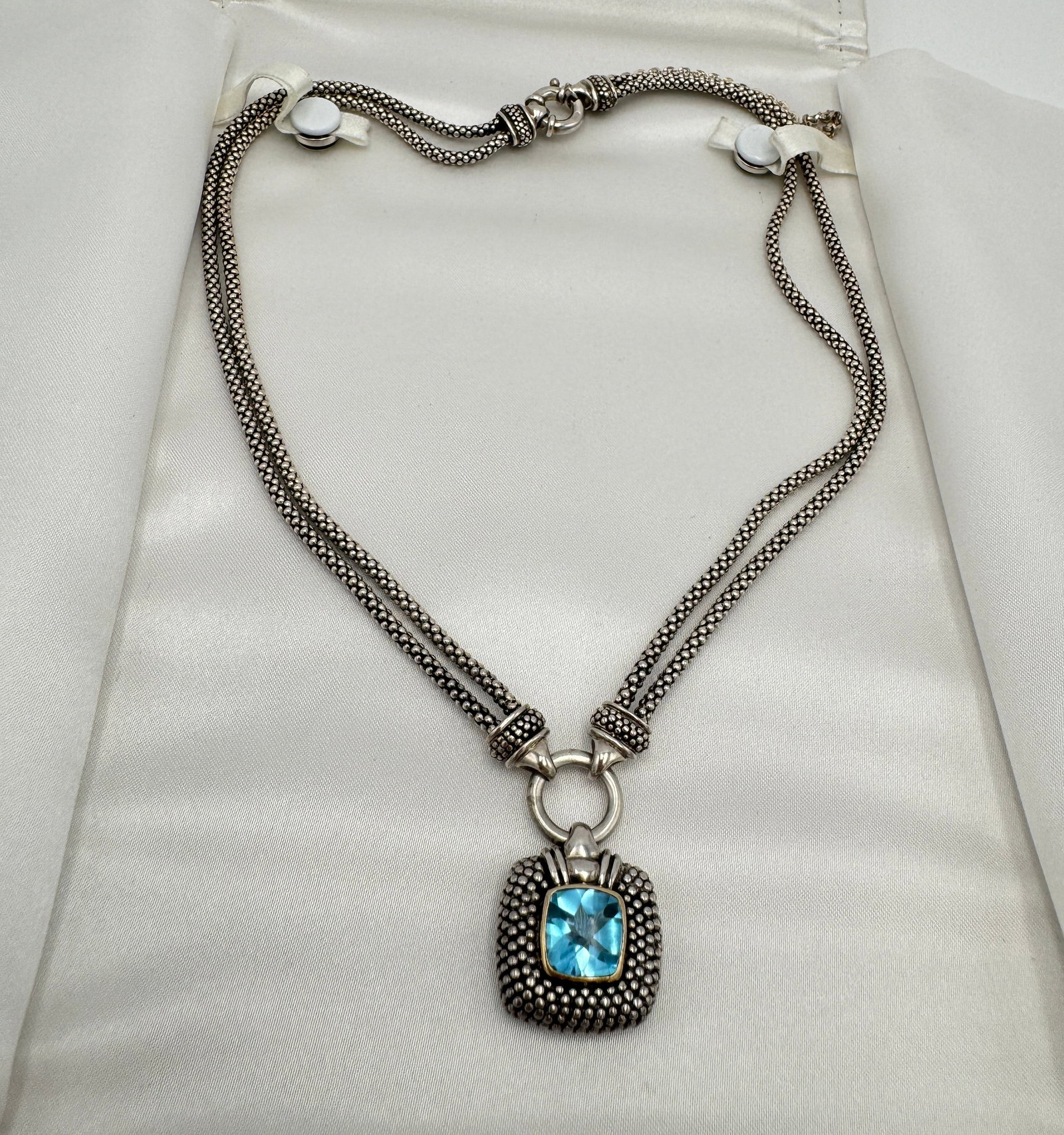 Sterling Silver and 14k Gold Blue Topaz Pendant and chain (1 of 7)