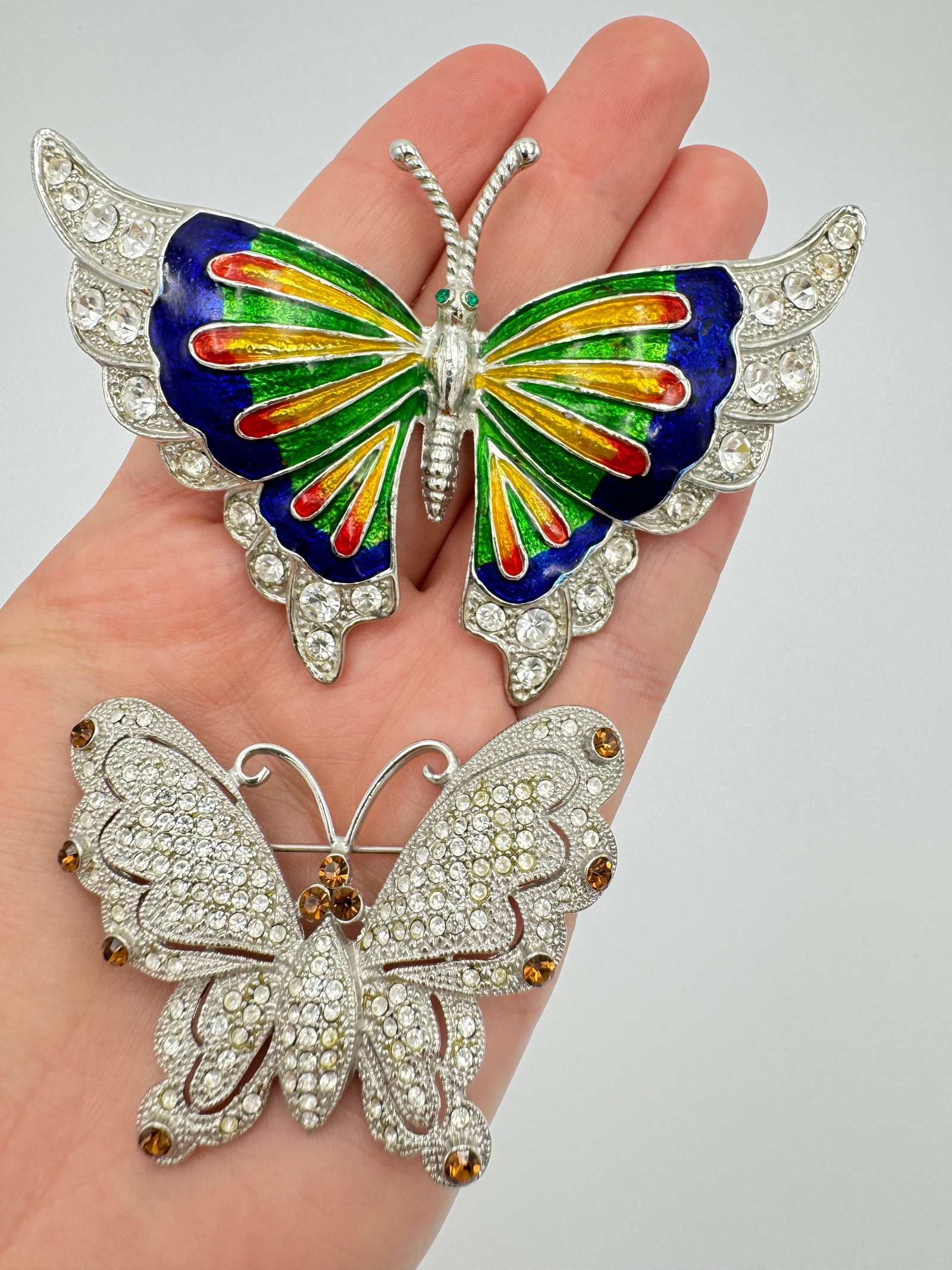 Two vintage large butterfly brooches, enamel and rhinestone (1 of 6)