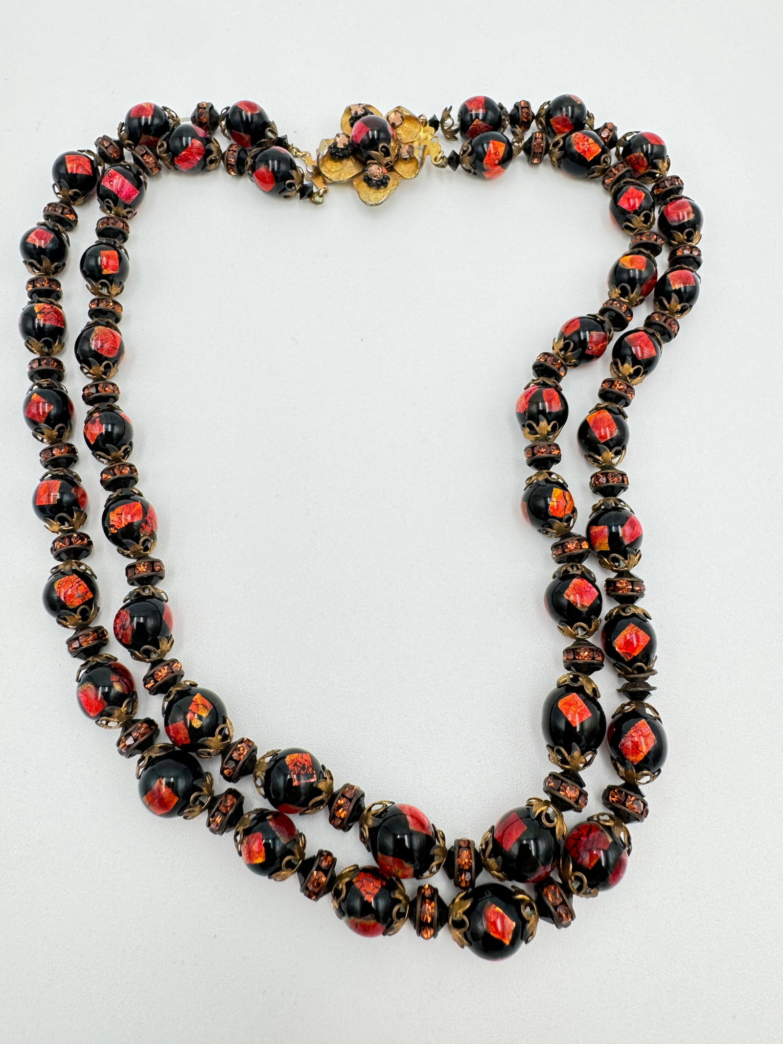 Amazing Alice Caviness signed Red Fire Foil Glass Bead Necklace (1 of 9)