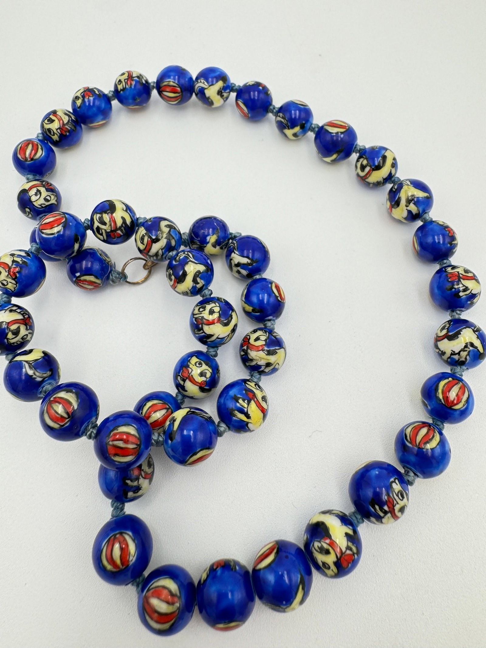 Vintage hand painted glass beads necklace dog painted on (1 of 7)