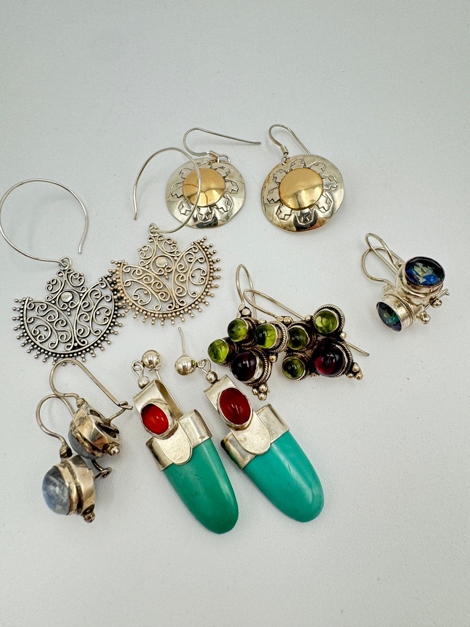 Collection of sterling silver earrings, total of 6 pairs some gemstone (1 of 6)