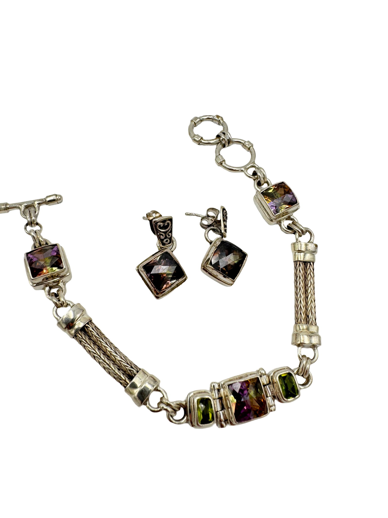 Vintage sarda sterling silver Designer mystic topaz bracelet and earrings (1 of 5)