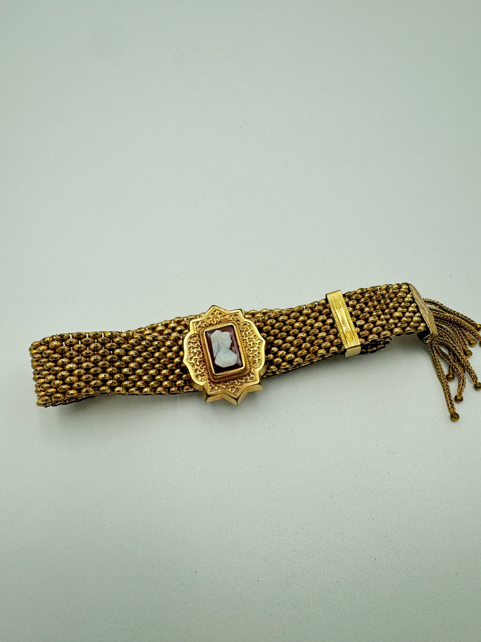 Beautiful Antique (Victorian) Cameo Bracelet--Gold Tone/Filled Gold Metal Mesh (1 of 5)