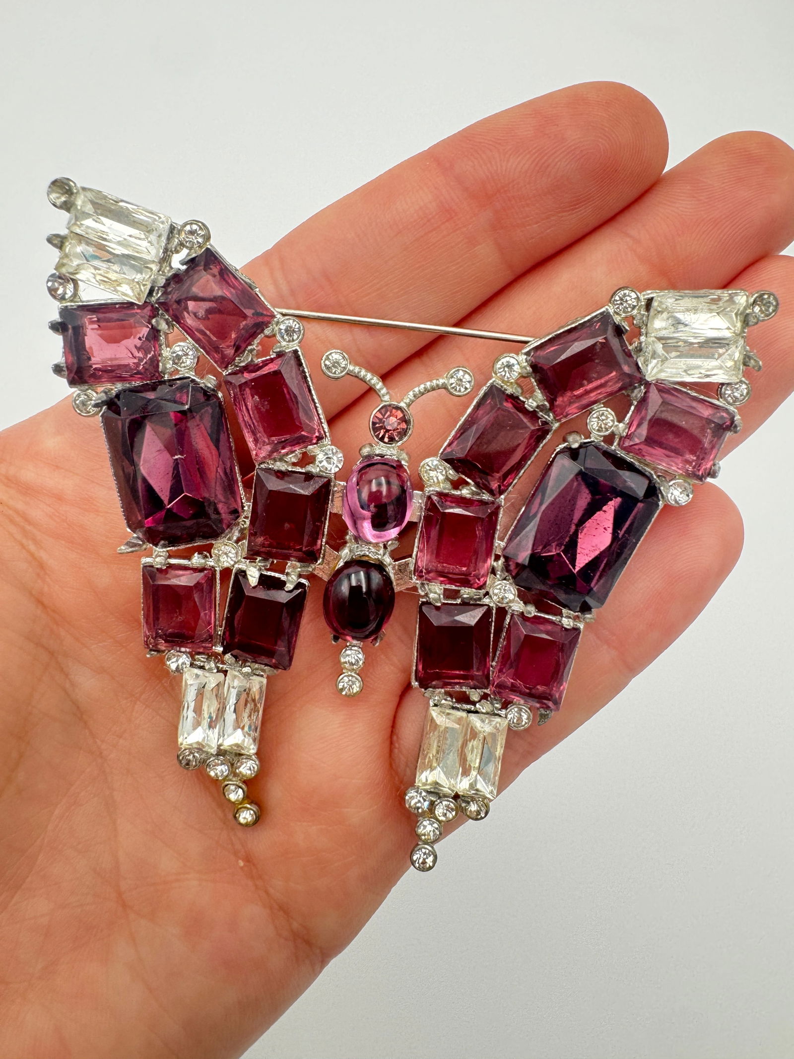 Amazing gorgeous large rhinestones butterfly statement brooch 3” long (1 of 4)