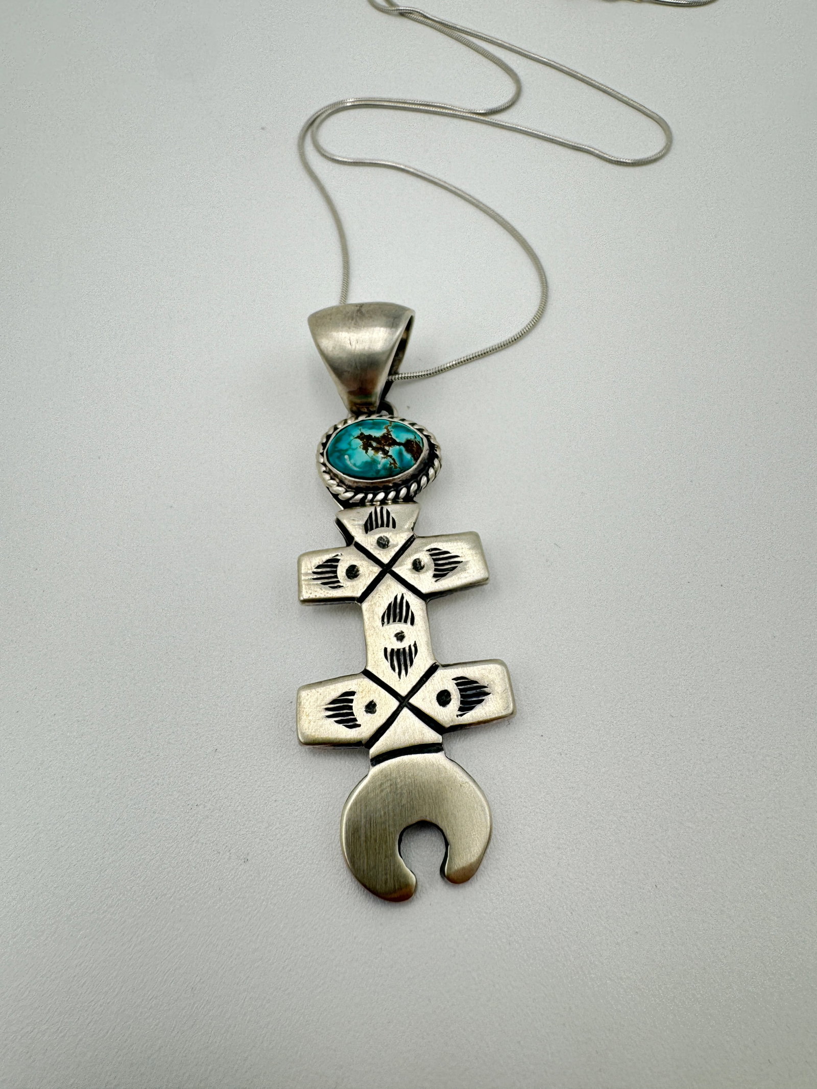 Sterling silver navajo artist Russel Sam signed sterling and turquoise larger pendant (1 of 4)