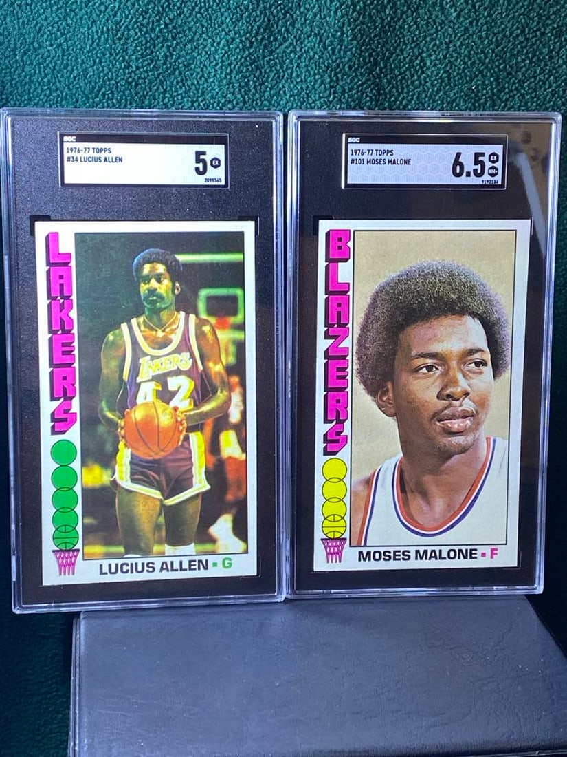 VINTAGE BASKETBALL CARDS: 1976 TOPPS BASKEBALL CARD # 101 MOSES MALONE 2ND YEAR SGC 6.5 AND 1976 TOPPS #34 LUCIUS ALLEN SGC 5