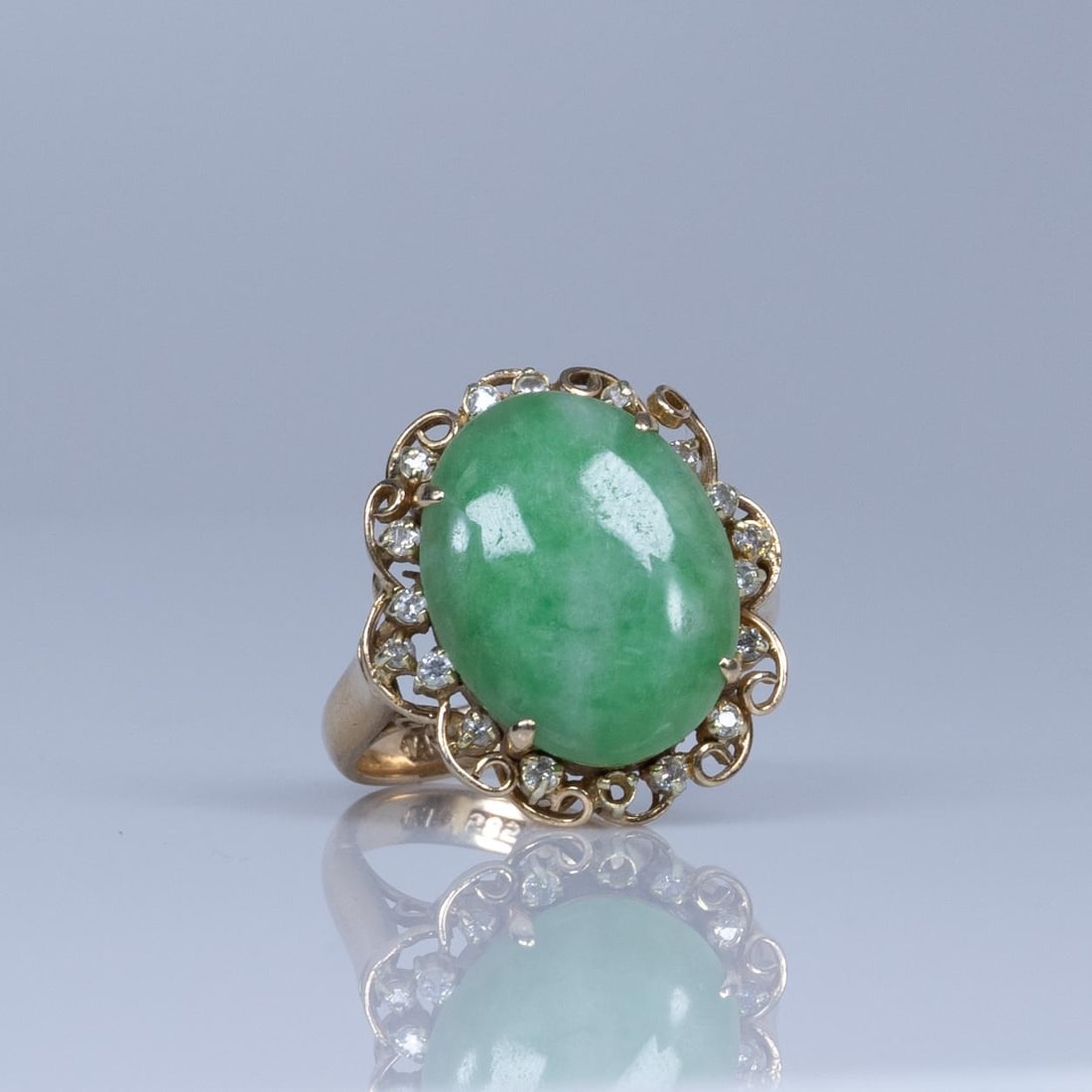 Jadeite Cabochon with Diamond and 14K Gold Cocktail Ring (1 of 10)