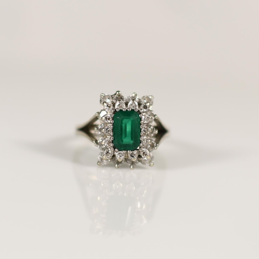 Vintage Emerald Ring with Diamond accents in 14k White Gold (1 of 7)