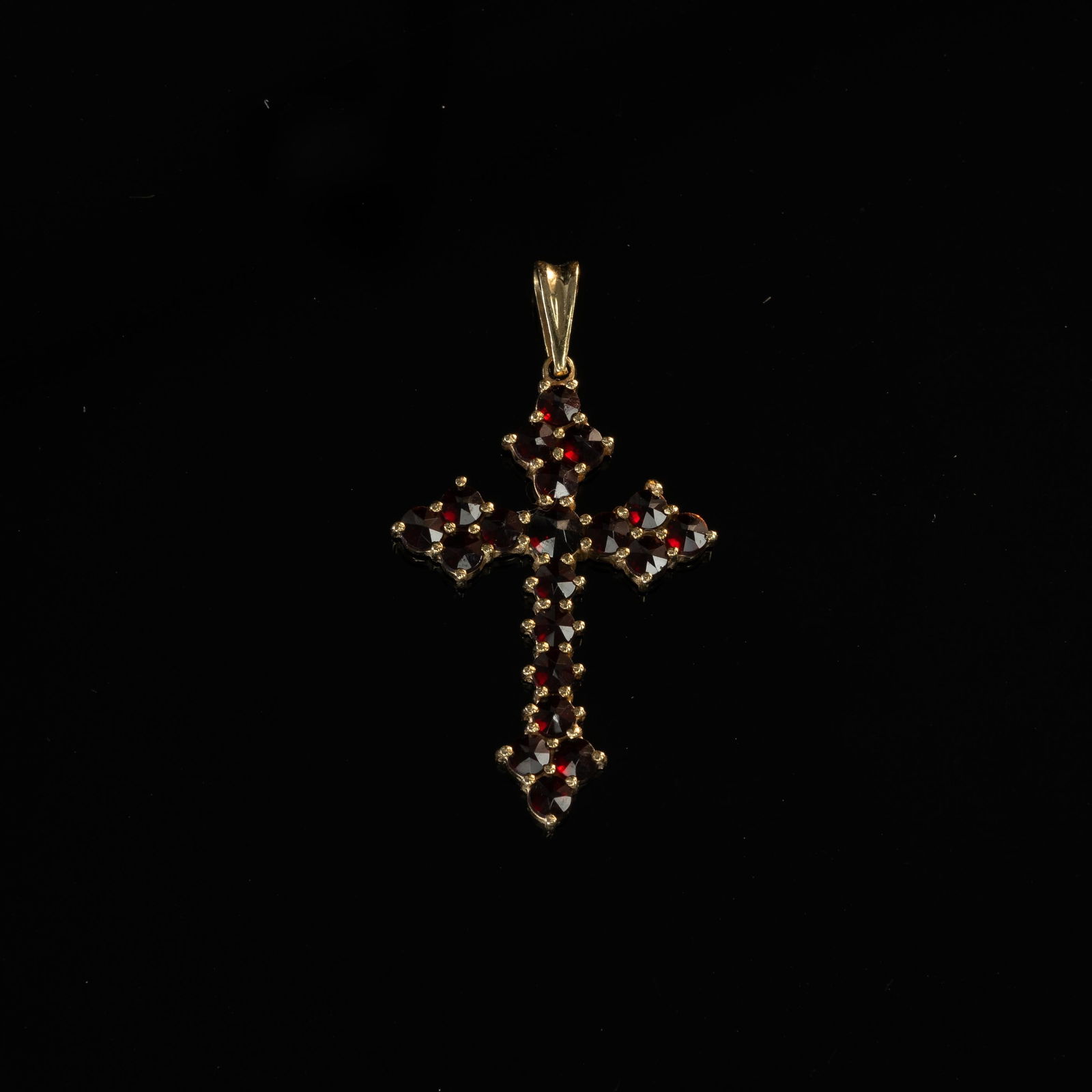Vintage Rose Cut Garnet Cross Pendant in 14k Yellow Gold (1 of 5)
