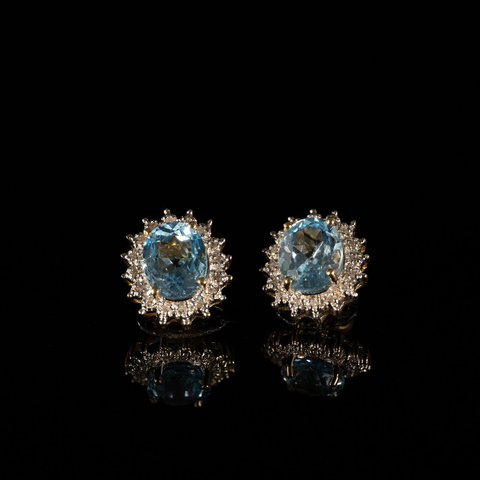 Blue Topaz & Diamond Oval Cluster Earrings in 14k Yellow Gold (1 of 5)