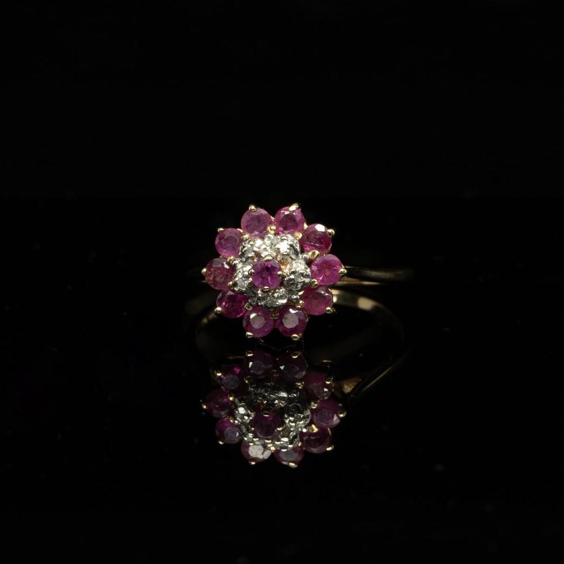 Ruby & Diamond Circle Cluster Ring in 14k Yellow Gold (1 of 7)