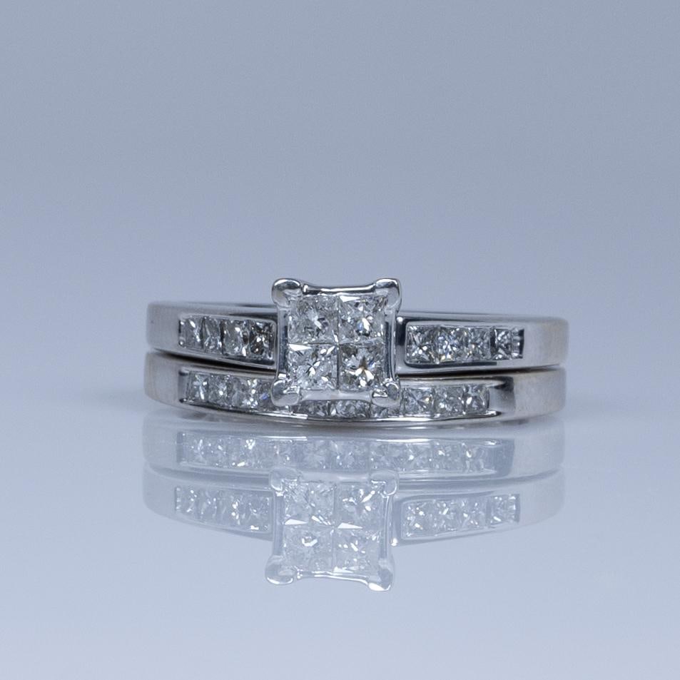 1.13ct Princess Cut Diamond Engagement Ring "Invisible Set" Wedding Set in 14K (1 of 9)